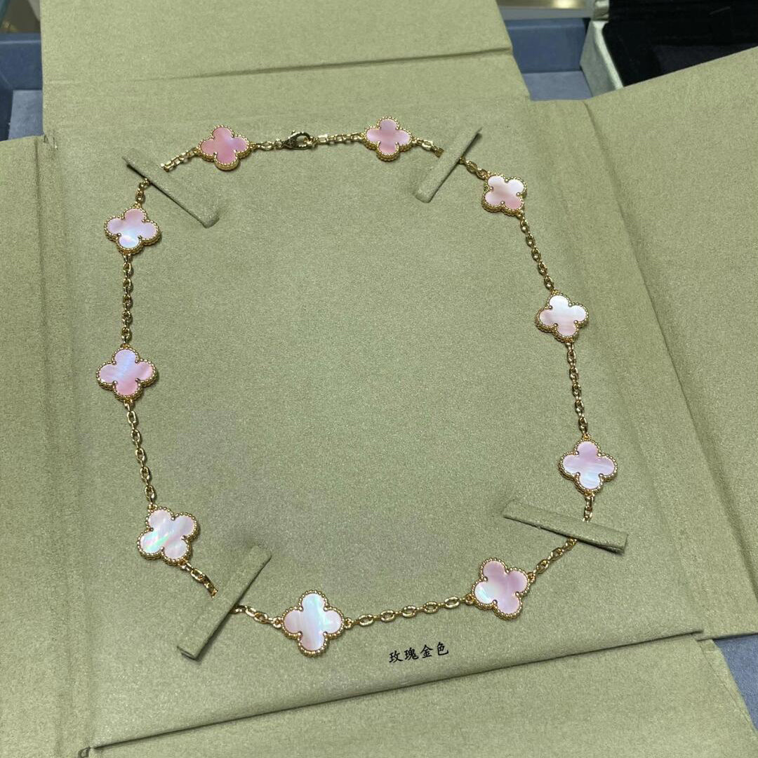 [Royal&Vicky]CLOVER 10 MOTIFS PINK MOP NECKLACE