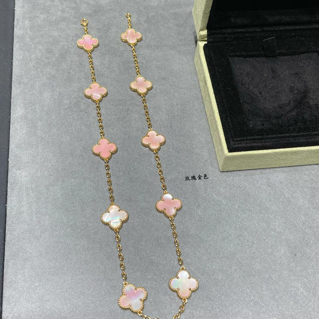 [Royal&Vicky]CLOVER 10 MOTIFS PINK MOP NECKLACE