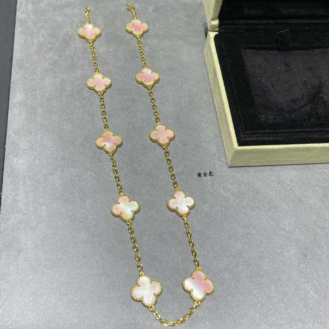 [Royal&Vicky]CLOVER 10 MOTIFS PINK MOP NECKLACE