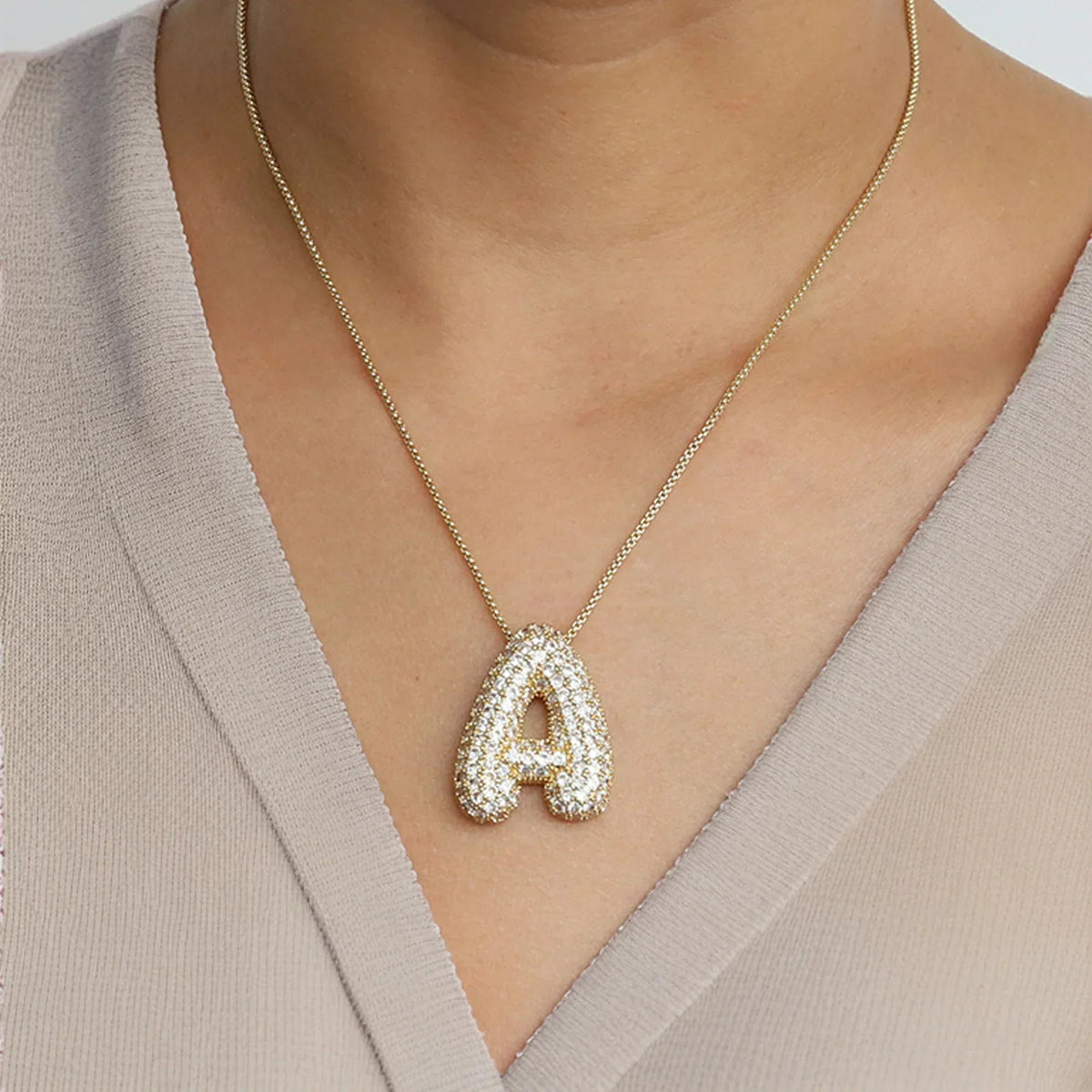 [Royal&Vicky]Bubble Initial Diamond Necklace