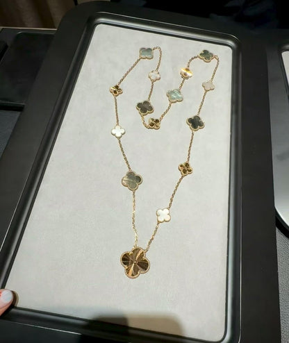 [Royal&Vicky]DETACHABLE CLOVER 15(11+4) FLOWER ROSE GOLD NECKLACE SET