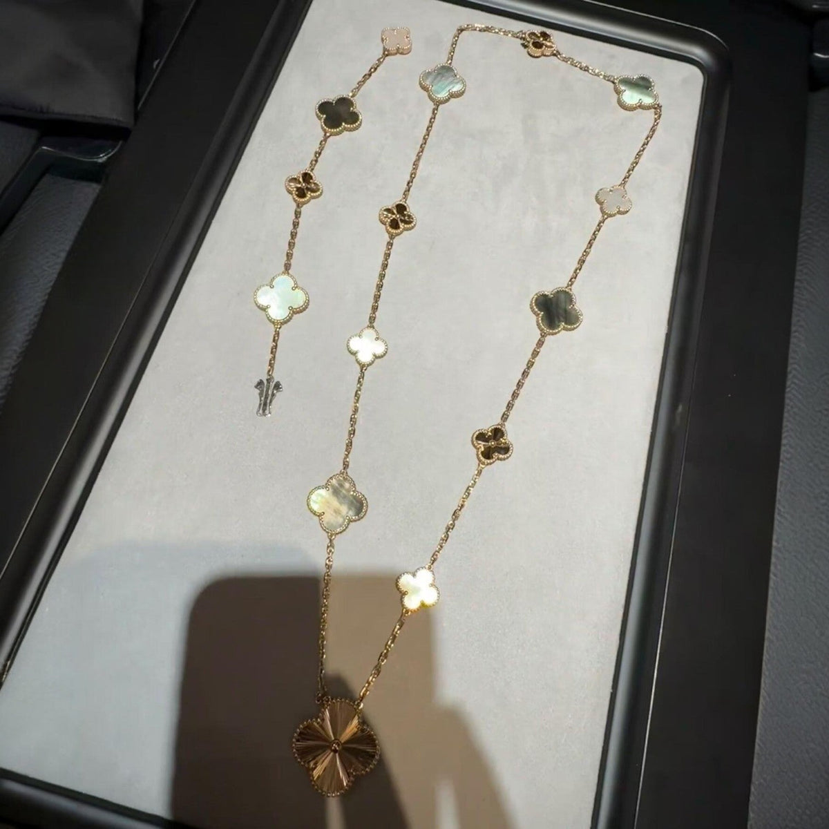 [Royal&Vicky]DETACHABLE CLOVER 15(11+4) FLOWER ROSE GOLD NECKLACE SET