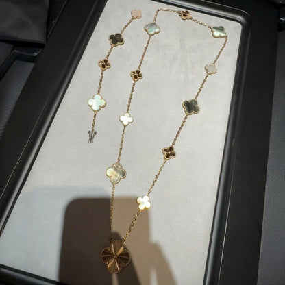 [Royal&Vicky]DETACHABLE CLOVER 15(11+4) FLOWER ROSE GOLD NECKLACE SET
