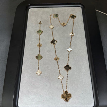 [Royal&Vicky]DETACHABLE CLOVER 15(11+4) FLOWER ROSE GOLD NECKLACE SET
