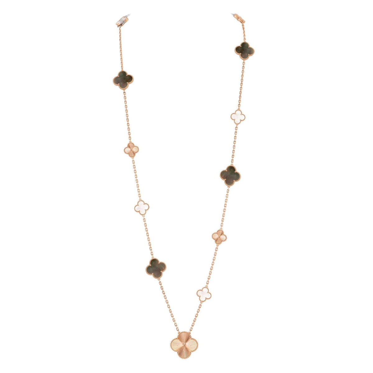 [Royal&Vicky]DETACHABLE CLOVER 15(11+4) FLOWER ROSE GOLD NECKLACE SET