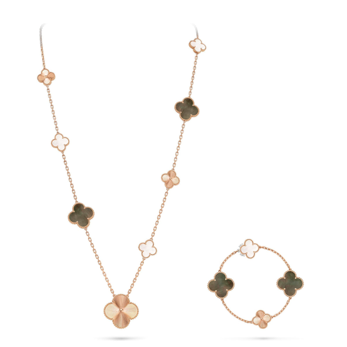 [Royal&Vicky]DETACHABLE CLOVER 15(11+4) FLOWER ROSE GOLD NECKLACE SET