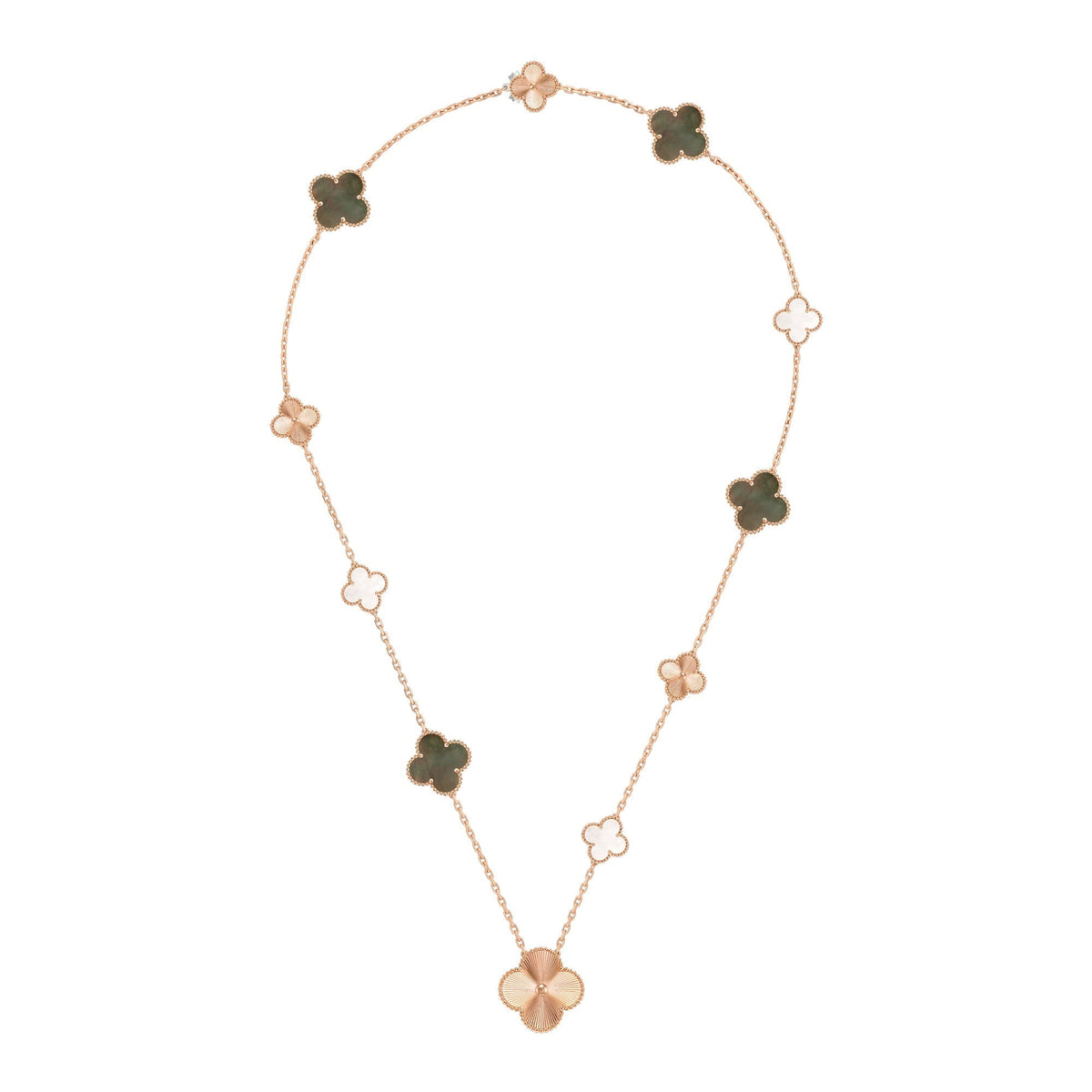 [Royal&Vicky]DETACHABLE CLOVER 15(11+4) FLOWER ROSE GOLD NECKLACE SET