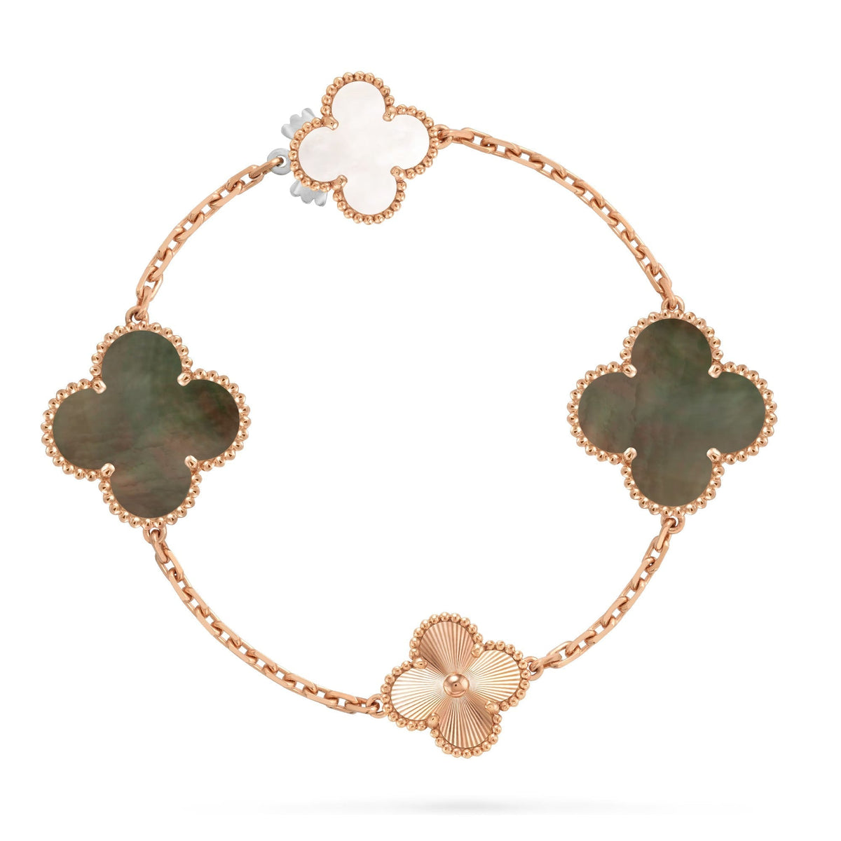 [Royal&Vicky]DETACHABLE CLOVER 15(11+4) FLOWER ROSE GOLD NECKLACE SET