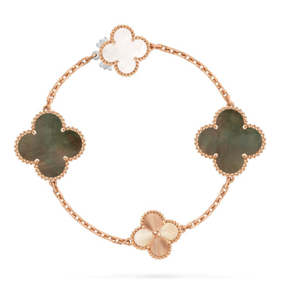 [Royal&Vicky]DETACHABLE CLOVER 15(11+4) FLOWER ROSE GOLD NECKLACE SET