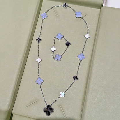 [Royal&Vicky]DETACHABLE CLOVER 15(11+4) FLOWER SILVER NECKLACE SET