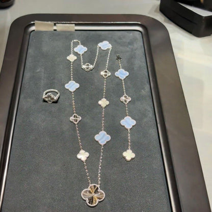 [Royal&Vicky]DETACHABLE CLOVER 15(11+4) FLOWER SILVER NECKLACE SET