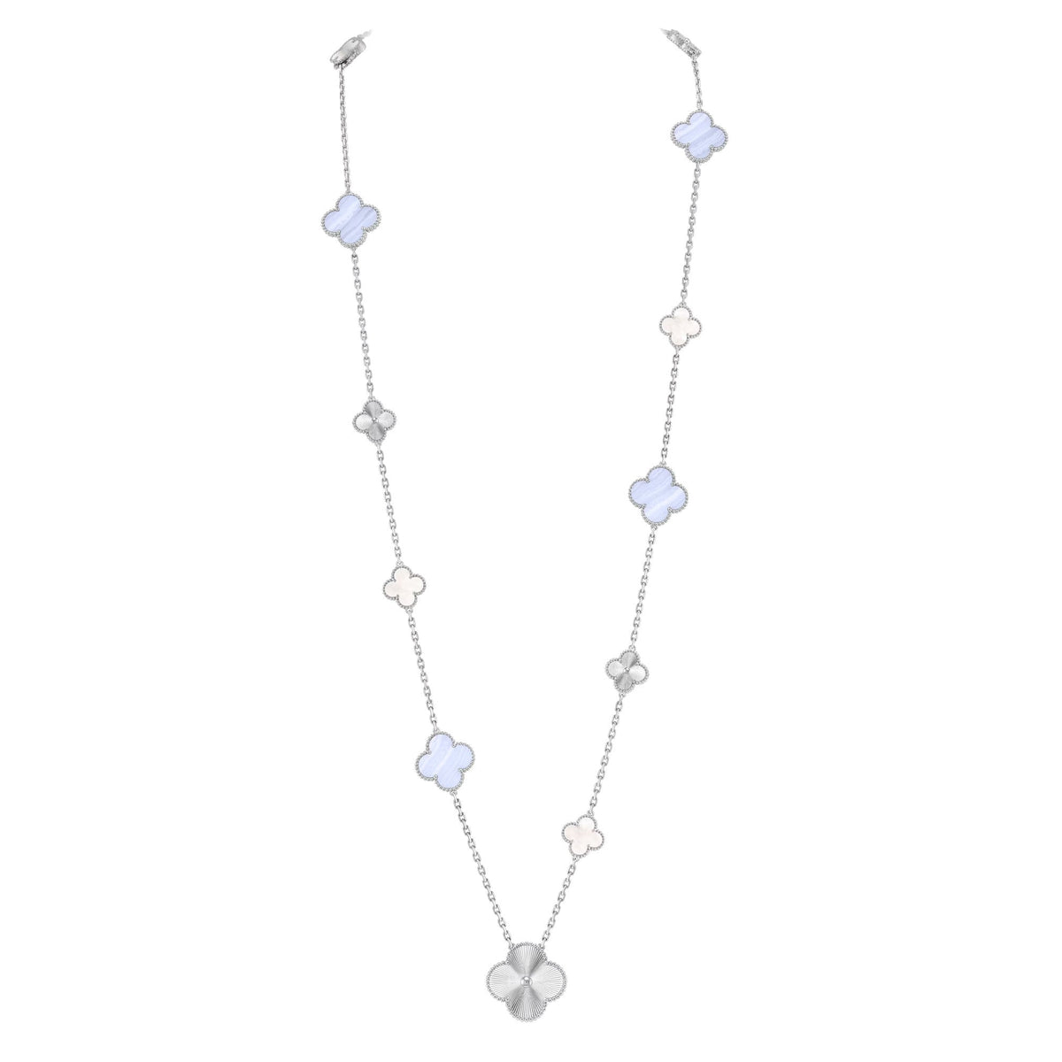 [Royal&Vicky]DETACHABLE CLOVER 15(11+4) FLOWER SILVER NECKLACE SET