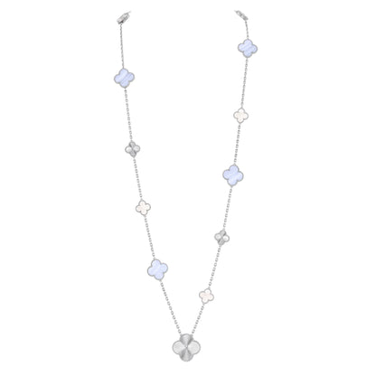 [Royal&Vicky]DETACHABLE CLOVER 15(11+4) FLOWER SILVER NECKLACE SET