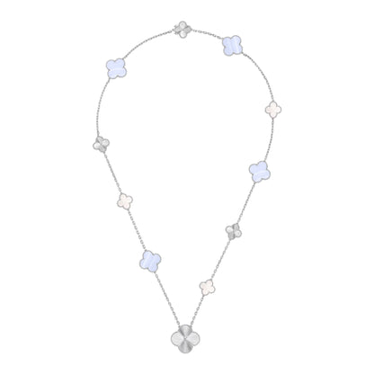 [Royal&Vicky]DETACHABLE CLOVER 15(11+4) FLOWER SILVER NECKLACE SET