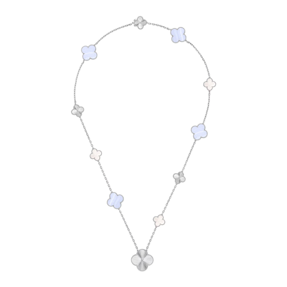 [Royal&Vicky]DETACHABLE CLOVER 15(11+4) FLOWER SILVER NECKLACE SET