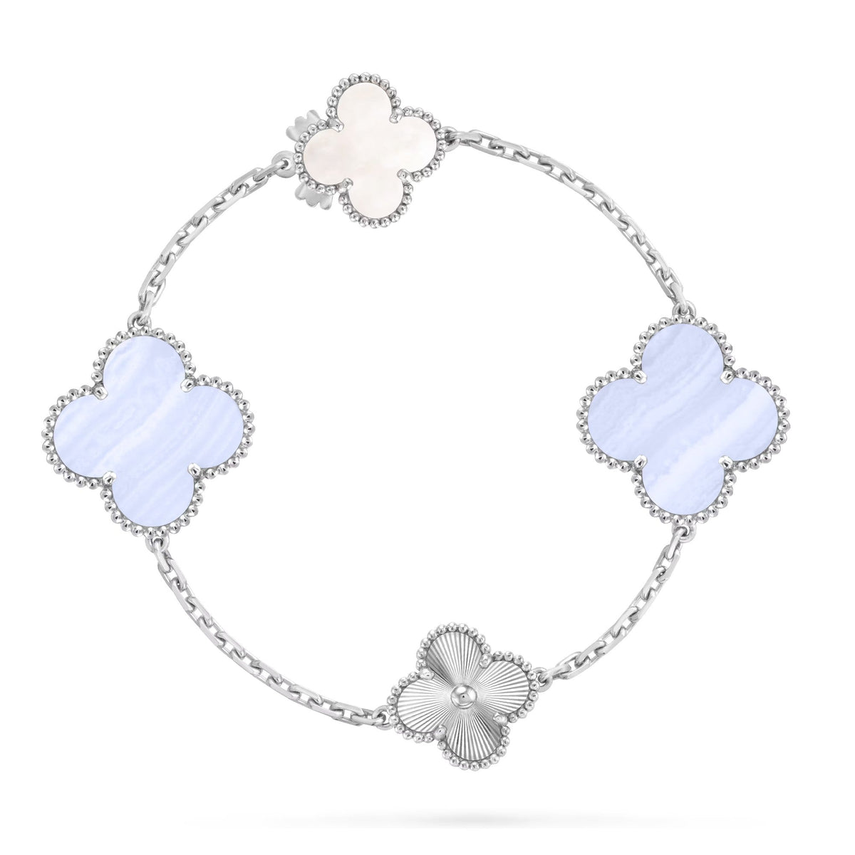 [Royal&Vicky]DETACHABLE CLOVER 15(11+4) FLOWER SILVER NECKLACE SET