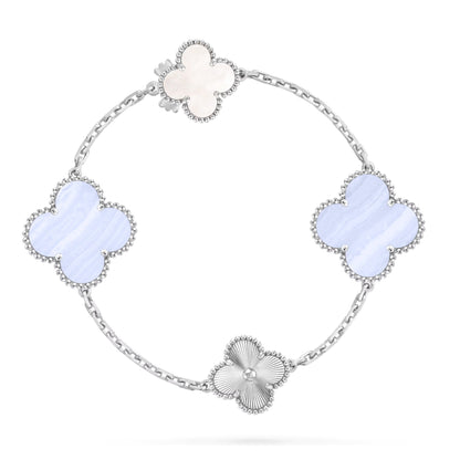 [Royal&Vicky]DETACHABLE CLOVER 15(11+4) FLOWER SILVER NECKLACE SET