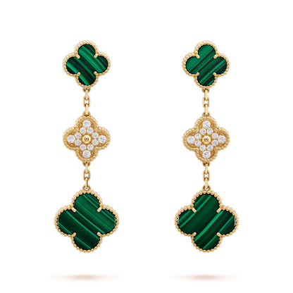 [Royal&Vicky]CLOVER EARRINGS GOLD MALACHITE DIAMOND 3 MOTIF