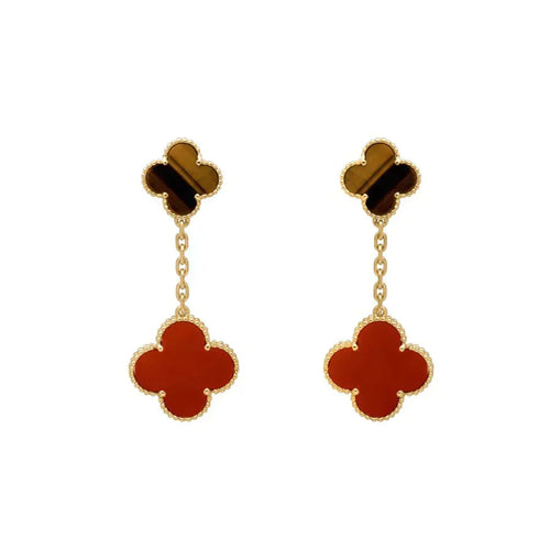 [Royal&Vicky]CLOVER  2 MOTIF  TIGER EYE CARNELIAN EARRINGS