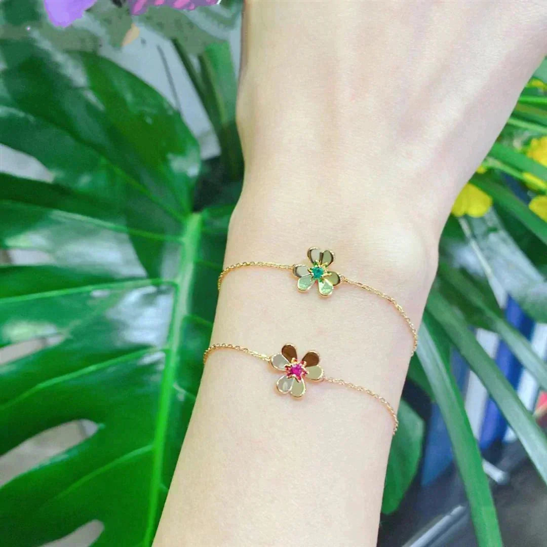 [Royal&Vicky]FRIVOLE GOLD FLOWER PINK MALACHITE BRACELET