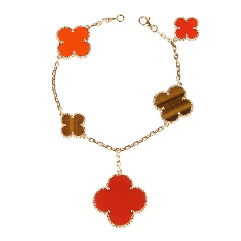 [Royal&Vicky]CLOVER BRACELET 5 MOTIFS CARNELIAN TIGER EYE
