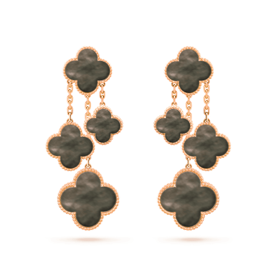 [Royal&Vicky]CLOVER EARRINGS DARK MOP 4 MOTIFS ROSE GOLD