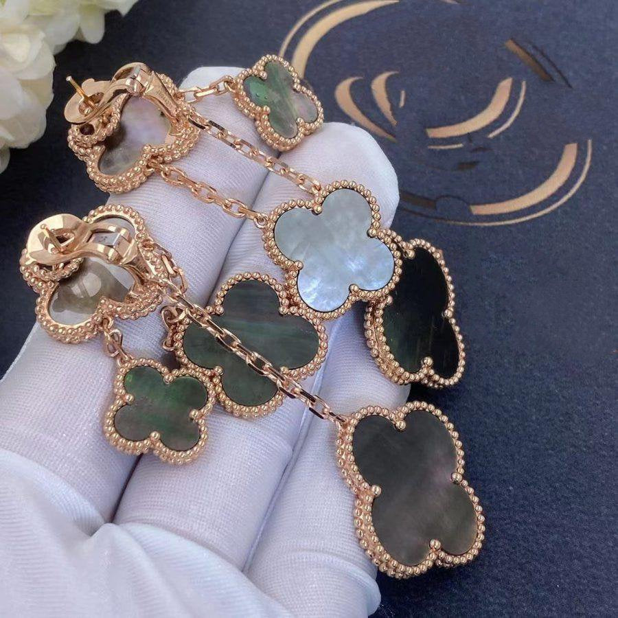 [Royal&Vicky]CLOVER EARRINGS DARK MOP 4 MOTIFS ROSE GOLD