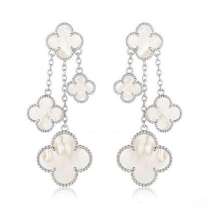 [Royal&Vicky]CLOVER EARRINGS WHITE MOP 4 MOTIFS SILVER