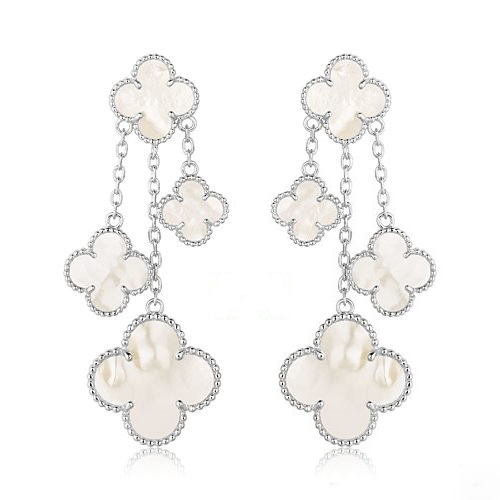 [Royal&Vicky]CLOVER EARRINGS WHITE MOP 4 MOTIFS SILVER