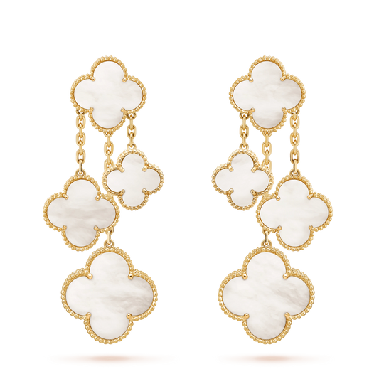 [Royal&Vicky]CLOVER EARRINGS WHITE MOP 4 MOTIFS GOLD