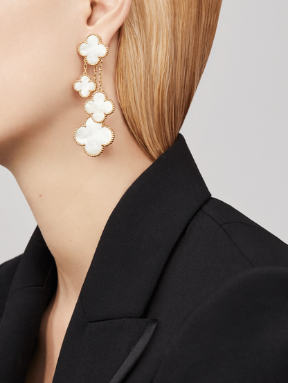 [Royal&Vicky]CLOVER EARRINGS WHITE MOP 4 MOTIFS GOLD