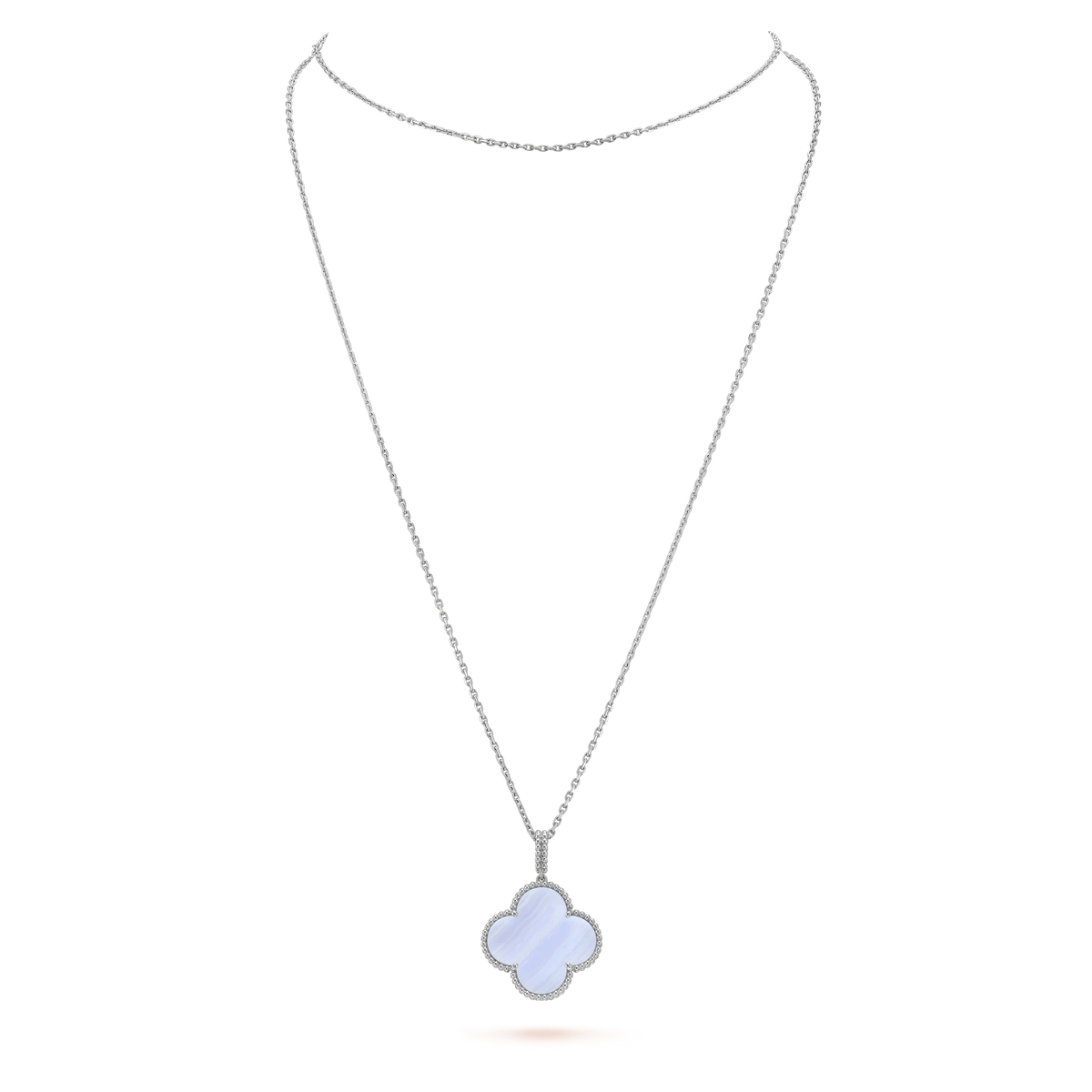 [Royal&Vicky]CLOVER SILVER CHALCEDONY BIG CLOVER NECKLACE