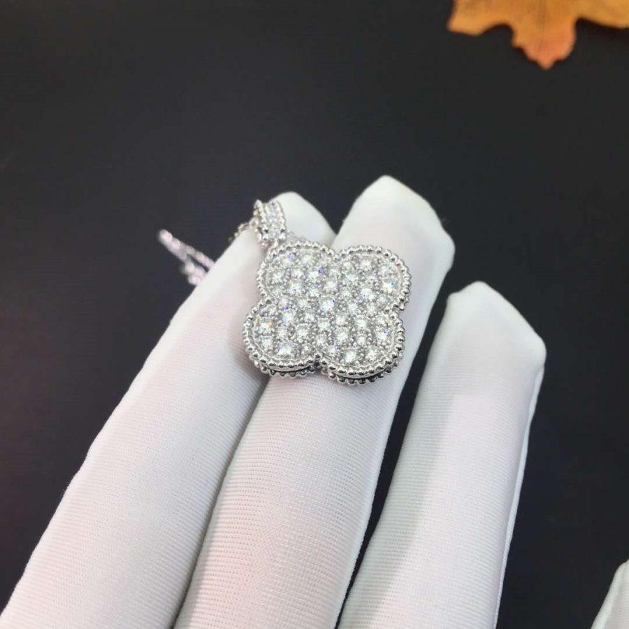 [Royal&Vicky]CLOVER 25MM SILVER FULL DIAMOND BIG CLOVER NECKLACE