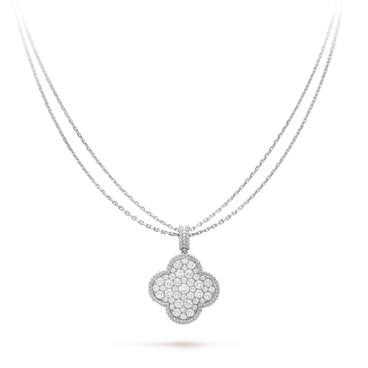 [Royal&Vicky]CLOVER 25MM SILVER FULL DIAMOND BIG CLOVER NECKLACE
