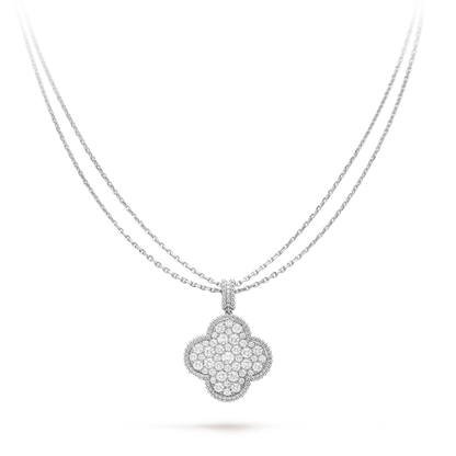 [Royal&Vicky]CLOVER 25MM SILVER FULL DIAMOND BIG CLOVER NECKLACE
