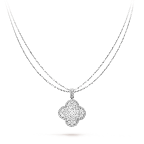 [Royal&Vicky]CLOVER 25MM SILVER FULL DIAMOND BIG CLOVER NECKLACE