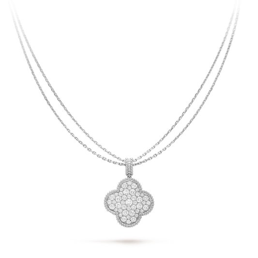 [Royal&Vicky]CLOVER 25MM SILVER FULL DIAMOND BIG CLOVER NECKLACE