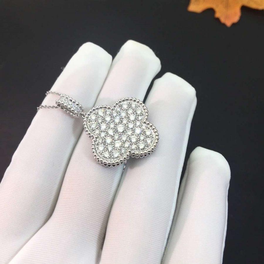 [Royal&Vicky]CLOVER 25MM SILVER FULL DIAMOND BIG CLOVER NECKLACE