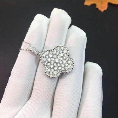 [Royal&Vicky]CLOVER 25MM SILVER FULL DIAMOND BIG CLOVER NECKLACE
