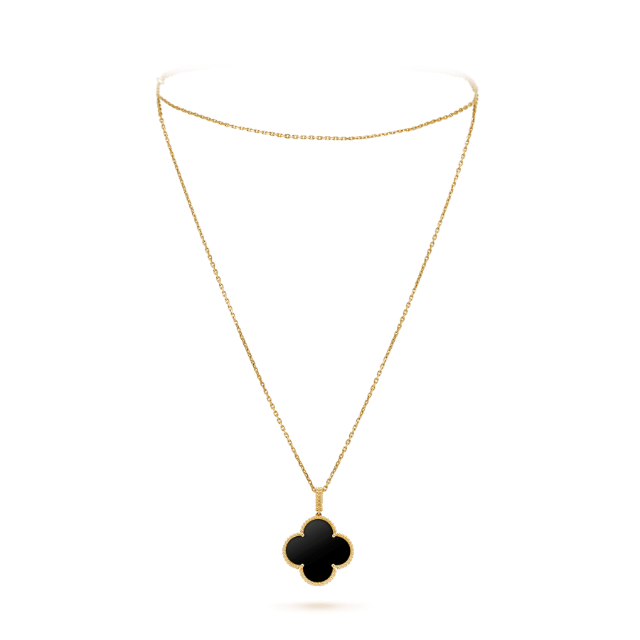 [Royal&Vicky]CLOVER 25MM GOLD ONYX BIG CLOVER NECKLACE