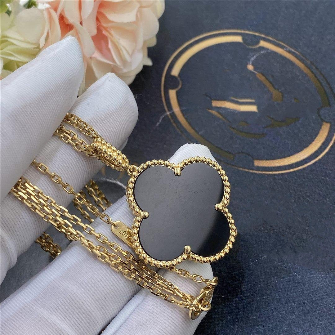[Royal&Vicky]CLOVER 25MM GOLD ONYX BIG CLOVER NECKLACE