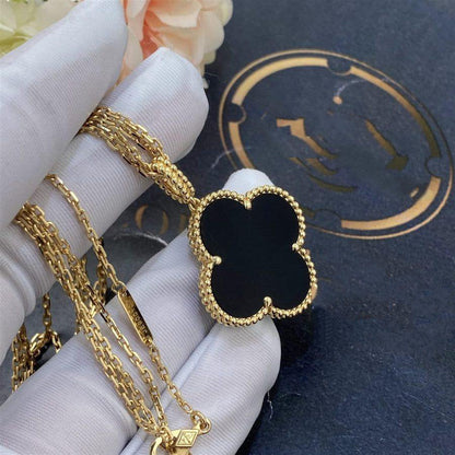 [Royal&Vicky]CLOVER 25MM GOLD ONYX BIG CLOVER NECKLACE