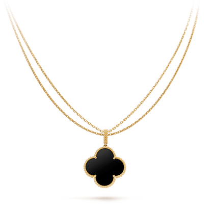 [Royal&Vicky]CLOVER 25MM GOLD ONYX BIG CLOVER NECKLACE