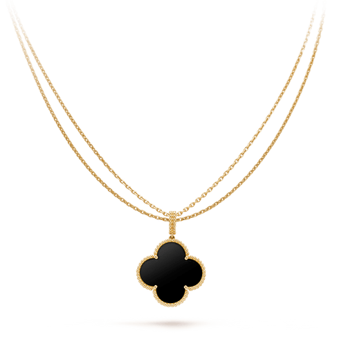 [Royal&Vicky]CLOVER 25MM GOLD ONYX BIG CLOVER NECKLACE