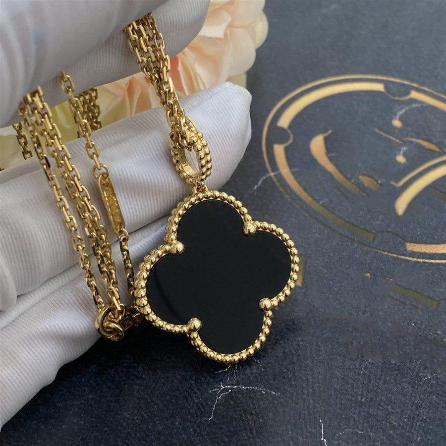 [Royal&Vicky]CLOVER 25MM GOLD ONYX BIG CLOVER NECKLACE