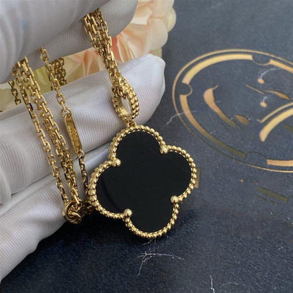 [Royal&Vicky]CLOVER 25MM GOLD ONYX BIG CLOVER NECKLACE