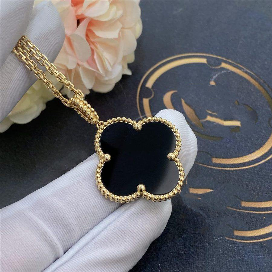 [Royal&Vicky]CLOVER 25MM GOLD ONYX BIG CLOVER NECKLACE