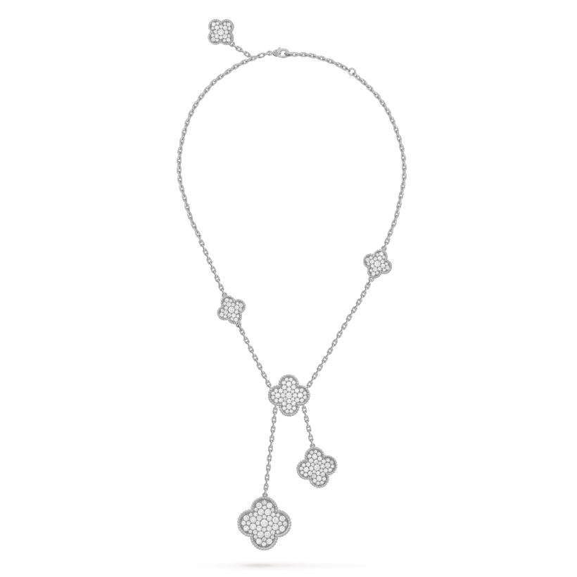 [Royal&Vicky]CLOVER 5 MOTIFS SILVER DIAMONDS NECKLACE