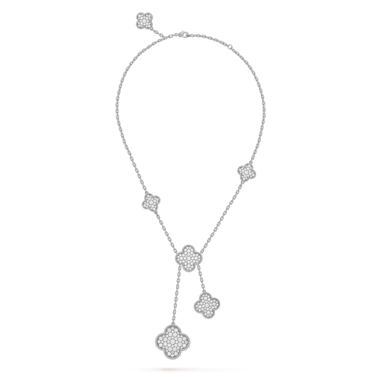 [Royal&Vicky]CLOVER 5 MOTIFS SILVER DIAMONDS NECKLACE