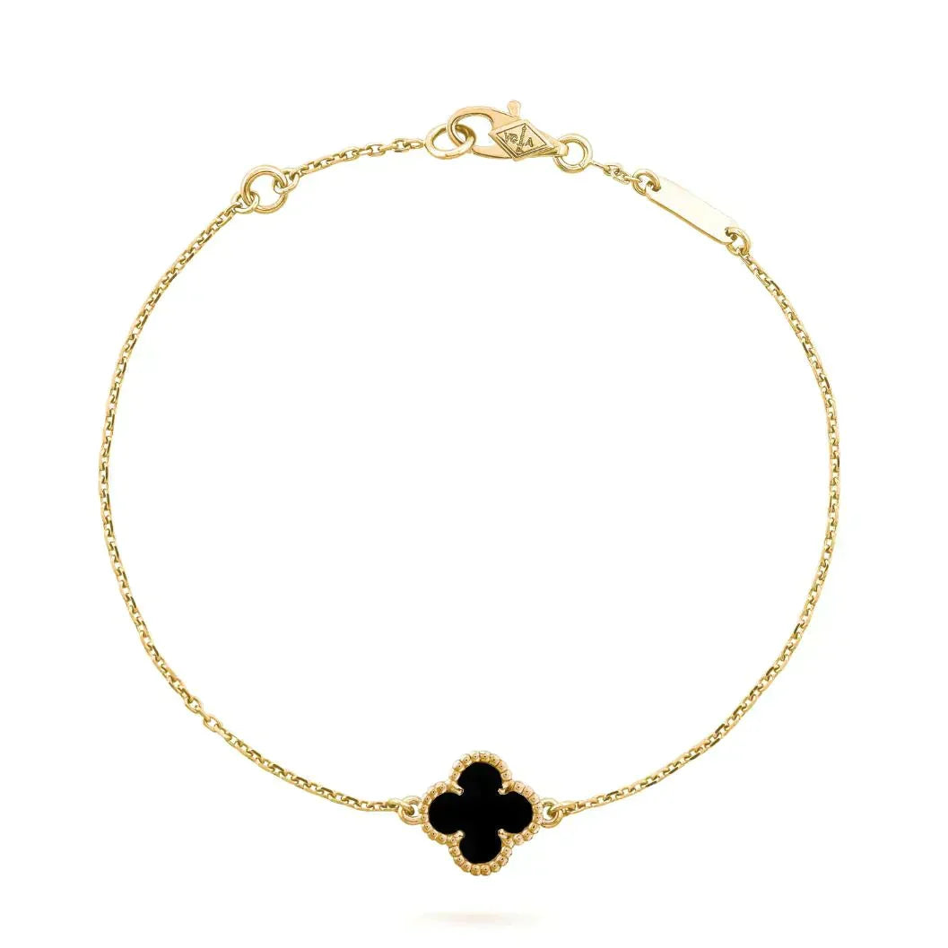 [Royal&Vicky]CLOVER ONYX SINGLE FLOWER BRACELET